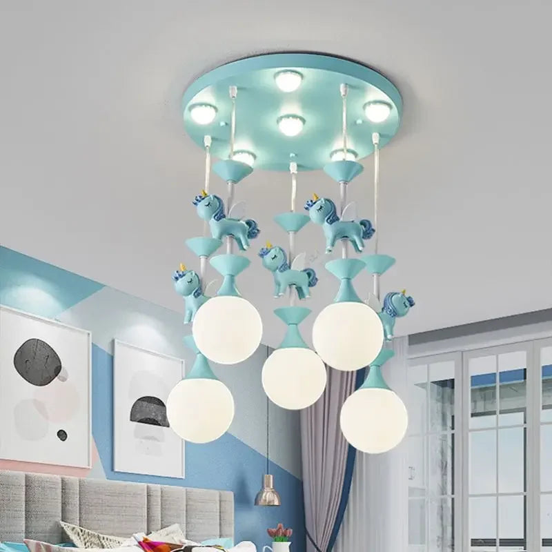 lustre led moderne carrousel pour enfants style princesse - vue 3 sur 12