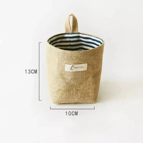 panier de rangement en coton et lin avec poignée - vue 15 sur 16