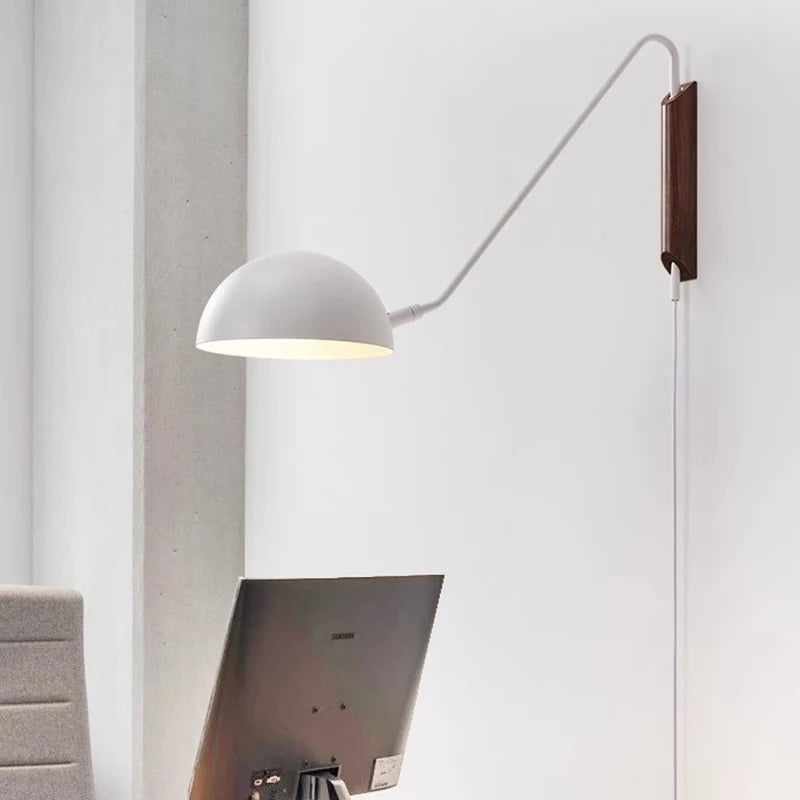 Nordic Bedroom Bedside Wall Lamps Plug In Wall Sconce Black White Iron Lampshade Swing Long Arms Wall Mounted Light E27 - vue 4 sur 14