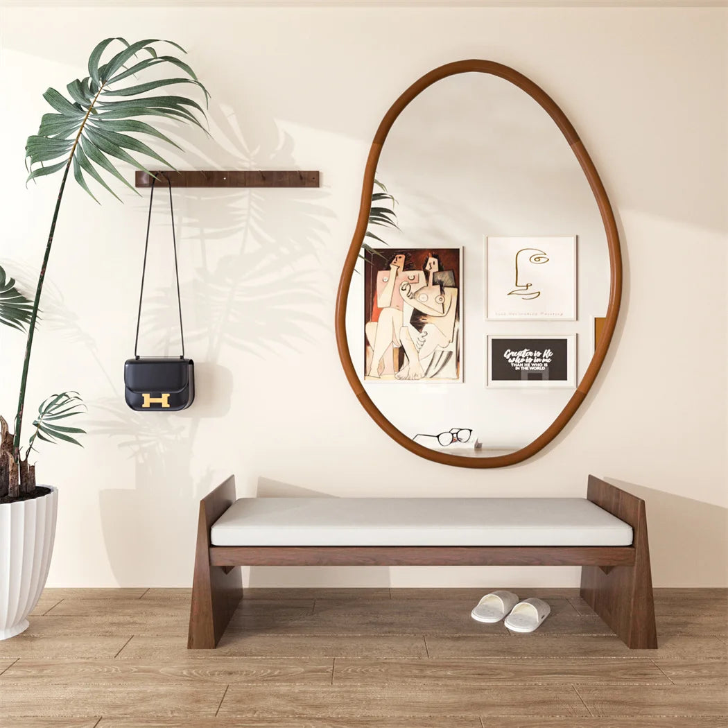 grand miroir mural asymétrique avec cadre en bois naturel - vue 3 sur 7