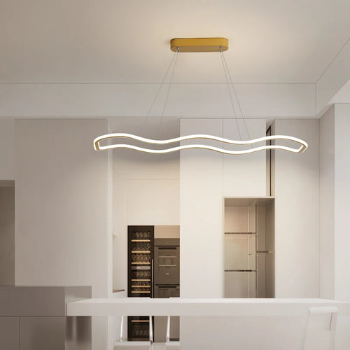 suspension moderne longue vague lumineuse pour salle à manger - vue 6 sur 15