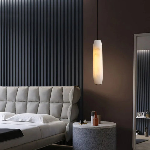 Suspension moderne en marbre naturel avec fil réglable en laiton - vue 3 sur 6