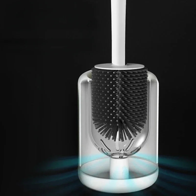 brosse de toilette suspendue en silicone avec manche long et support rapide - vue 3 sur 7