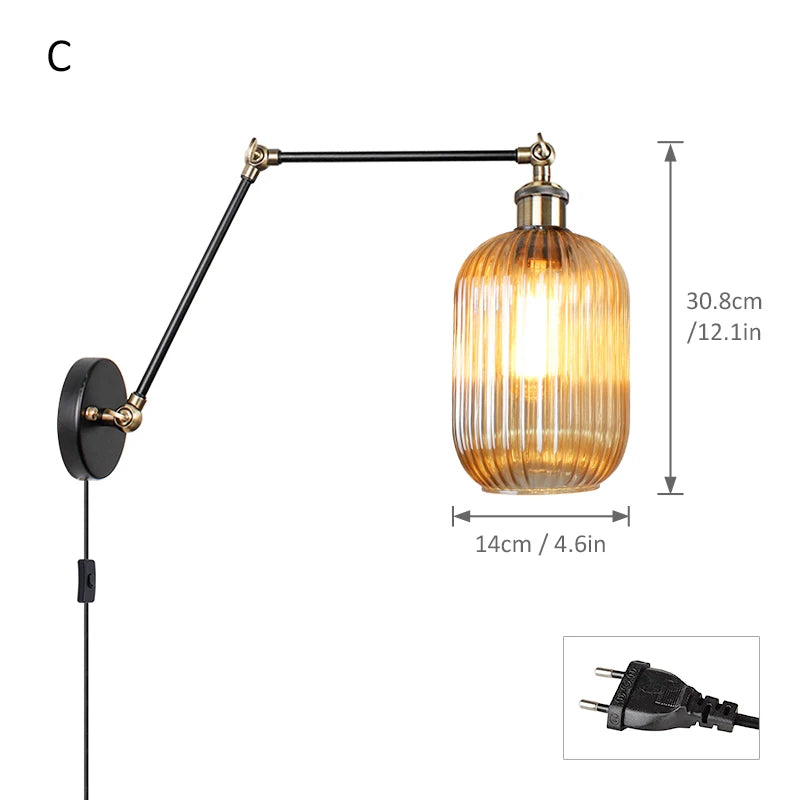 applique murale led nordique longue perche en verre avec interrupteur - vue 11 sur 11