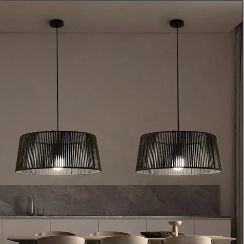 lustre nordique sandyha tissé corde led décoration maison - vue 3 sur 12