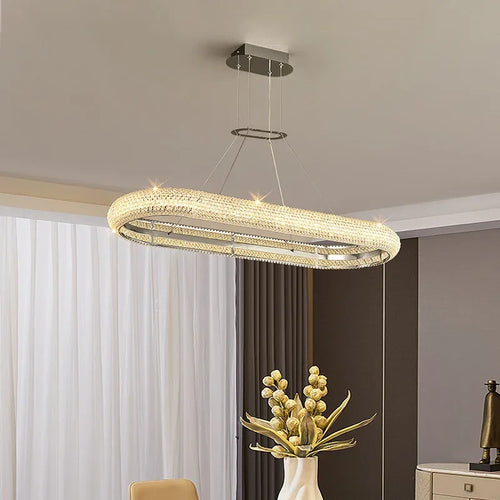 lustre moderne en chrome et cristal pour décoration intérieure - vue 6 sur 12