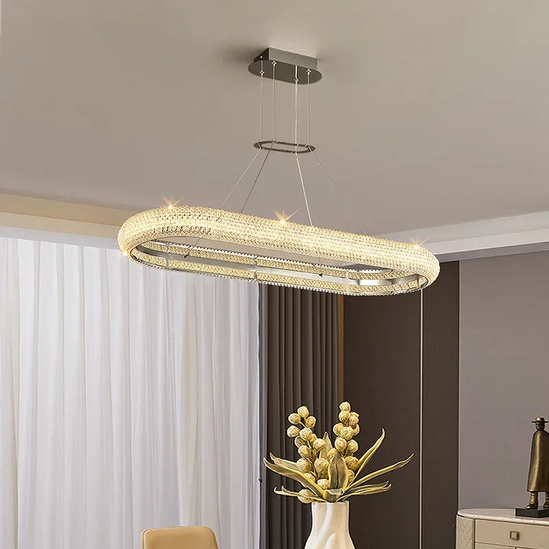 lustre moderne en chrome et cristal pour décoration intérieure - vue 5 sur 12