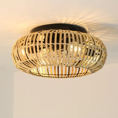 plafonnier ventilateur silencieux en bambou avec lumière et télécommande - vue 2 sur 7