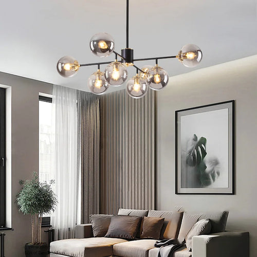 sandyha moderne led lustre en verre moléculaire de luxe - vue 3 sur 9