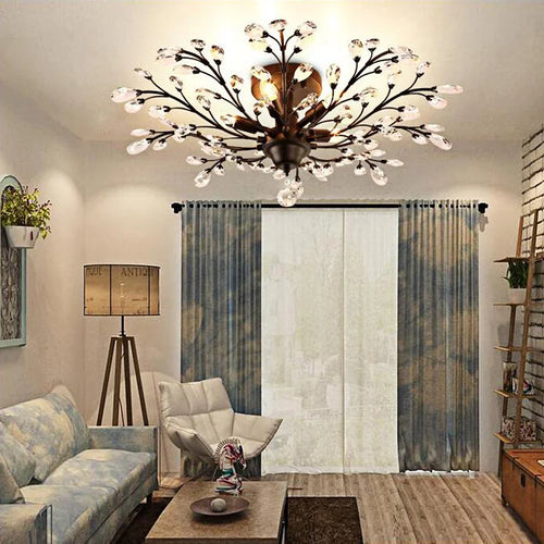 lustre vintage en métal noir avec suspensions en cristal pour intérieur moderne - vue 4 sur 6
