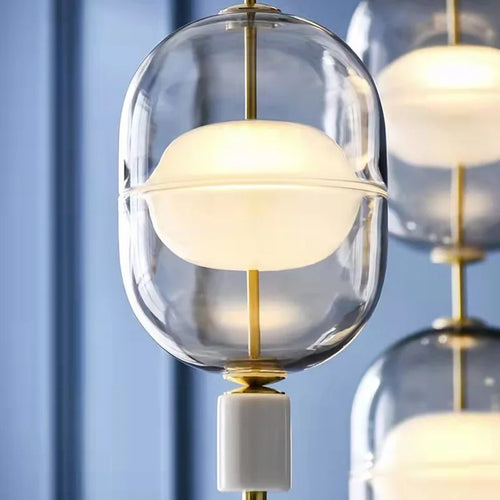 suspension nordique en verre marbre et métal doré - vue 3 sur 8