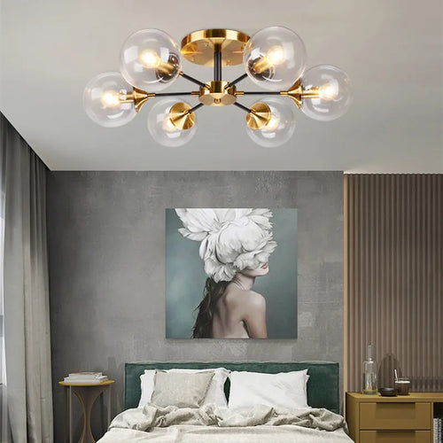 lustre boule led design en verre transparent et gris fumé - vue 4 sur 22