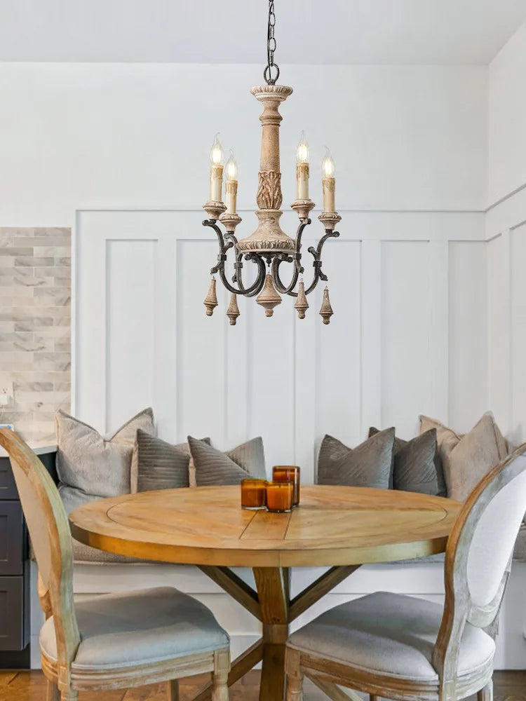 lustre vintage en bois sculpté pour un éclairage élégant à la maison - vue 4 sur 8