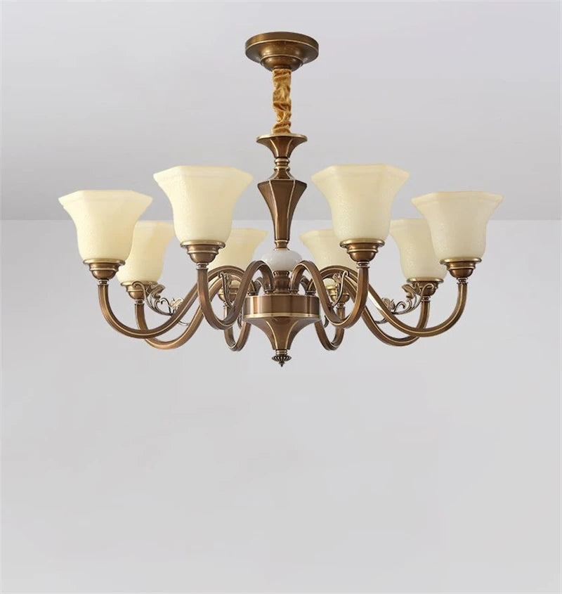 lustre vintage en cuivre avec abat-jour en verre dépoli - vue 4 sur 20