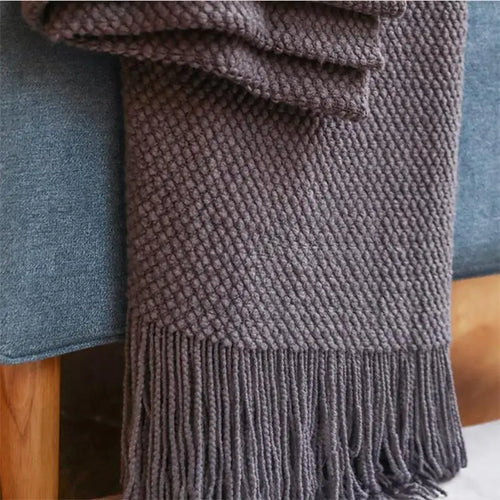 plaid tricot style nordique avec pompons pour salon - vue 5 sur 4