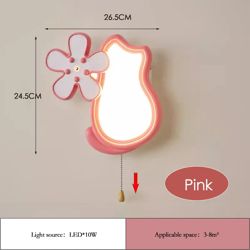 applique murale mignonne avec chat et fleur pour enfant