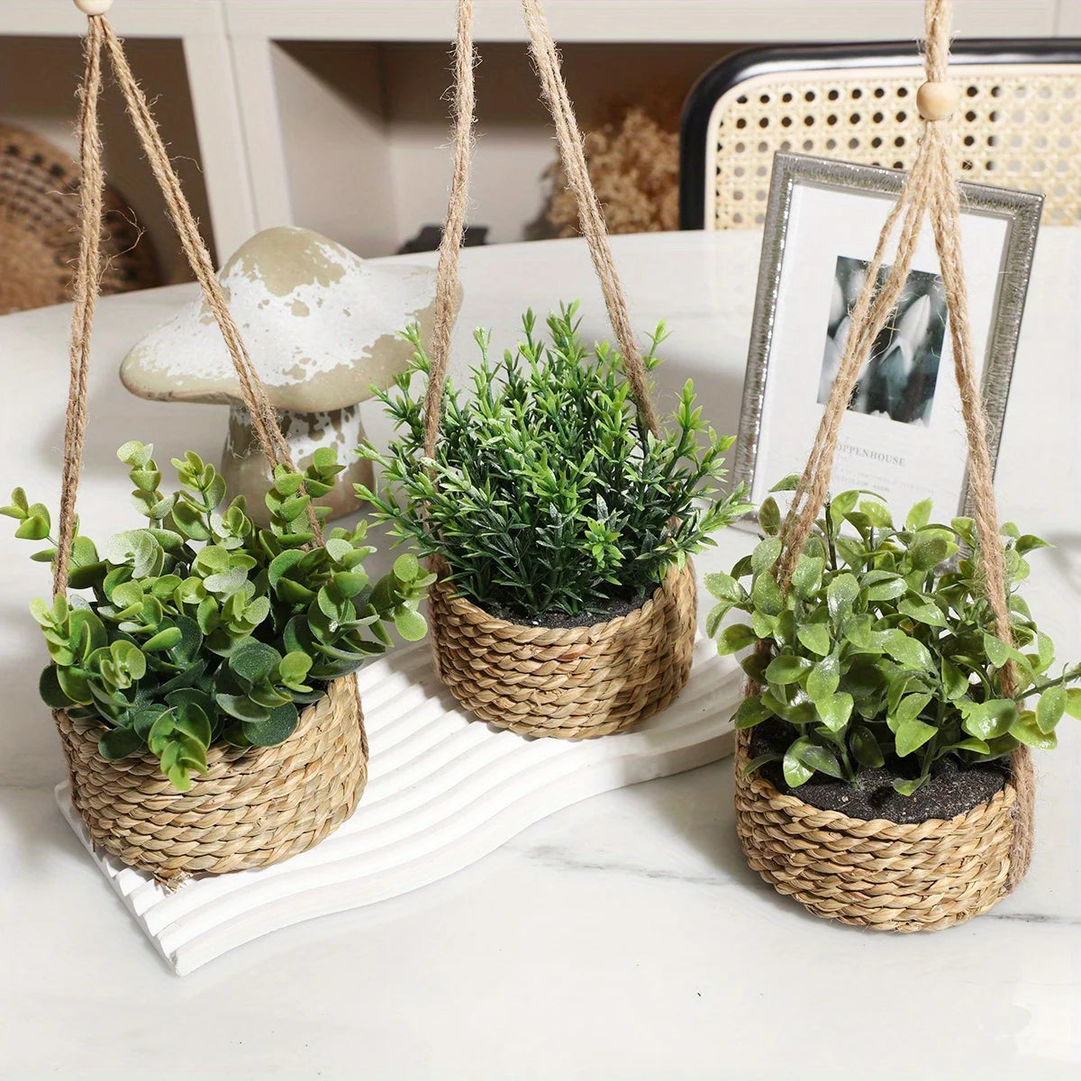 plantes artificielles eucalyptus romarin décoration verte en pot - vue 3 sur 9