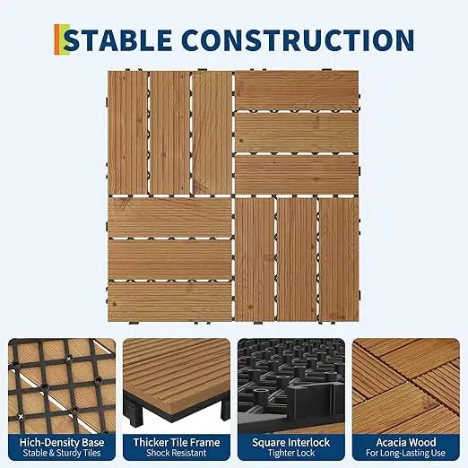 Dalles bois acacia emboitables terrasse antiderapantes facile pose - vue 5 sur 6