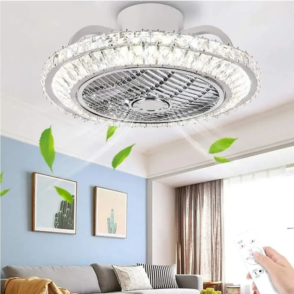 ventilateur de plafond en cristal moderne avec lumière et télécommande - vue 2 sur 7
