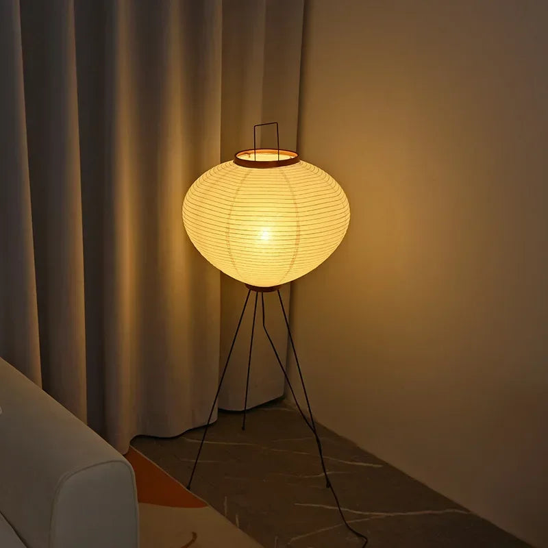 lampadaire design japonais en papier de riz avec trépied - vue 4 sur 8