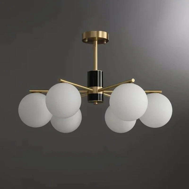 suspension nordique luxe en cuivre doré avec boules de verre blanches - vue 4 sur 12