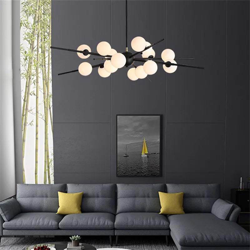 lustre bauhaus design boule de verre pour éclairage moderne - vue 5 sur 10