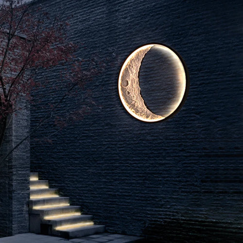 nouvelle applique murale lune led étanche moderne extérieur jardin résine - vue 2 sur 15