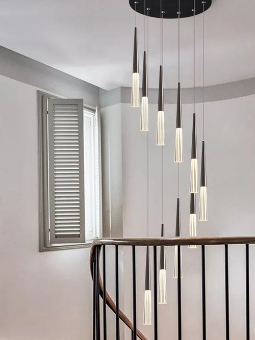 lustre long moderne en acier inoxydable pour duplex et centre commercial - vue 4 sur 17