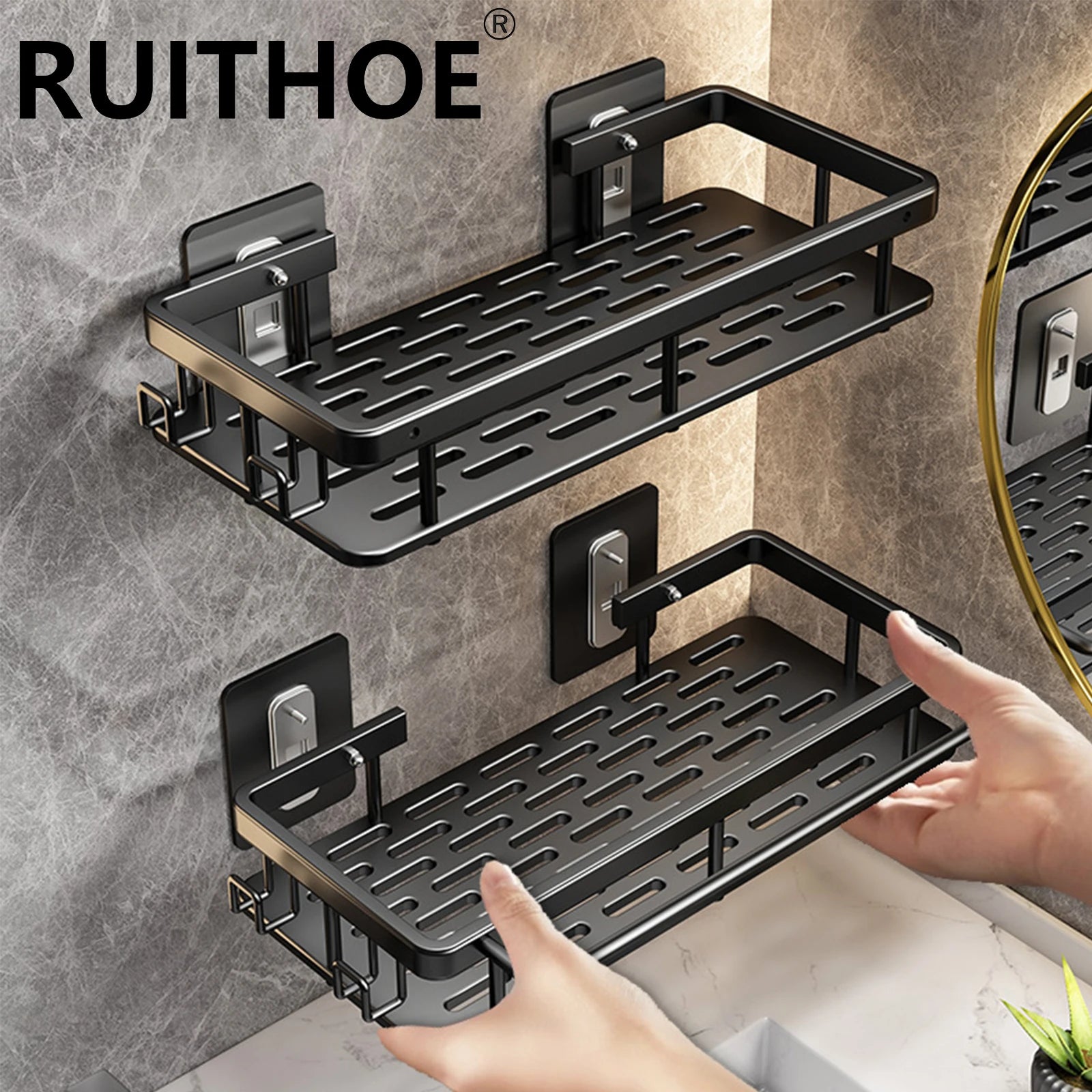 etagère murale sans perçage pour rangement de salle de bain et cuisine - vue 1 sur 30