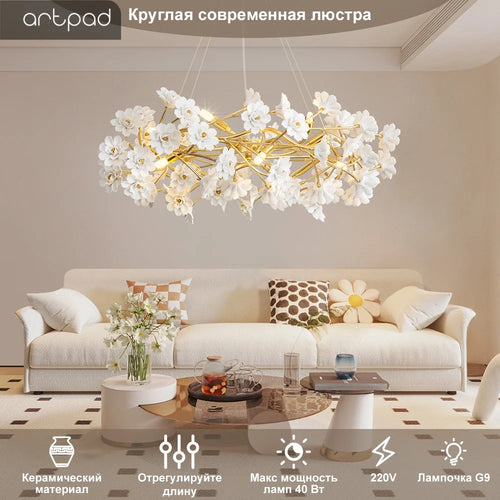 lustre en céramique à fleurs françaises pour décoration romantique - vue 2 sur 8
