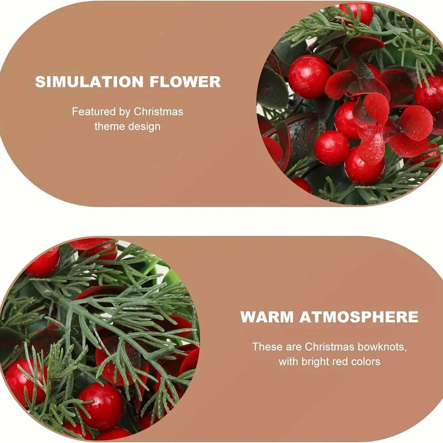 couronne de noël artificielle avec baies rouges décoratives - vue 3 sur 6