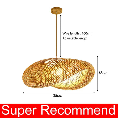 lustre en bambou japonais style chinois en rotin tissé - vue 14 sur 15