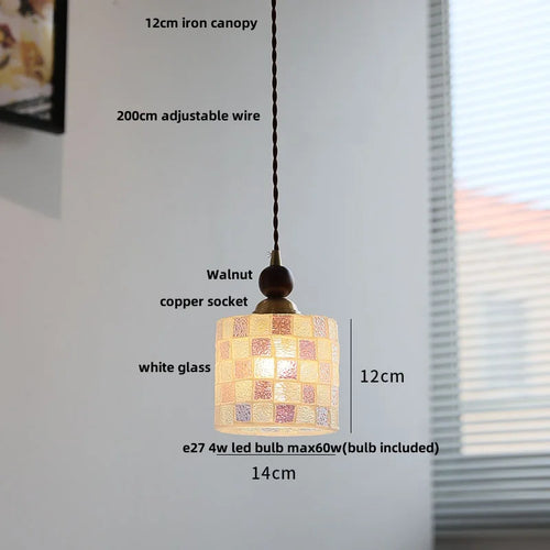 suspension en verre coloré avec fil de bois réglable moderne - vue 10 sur 25