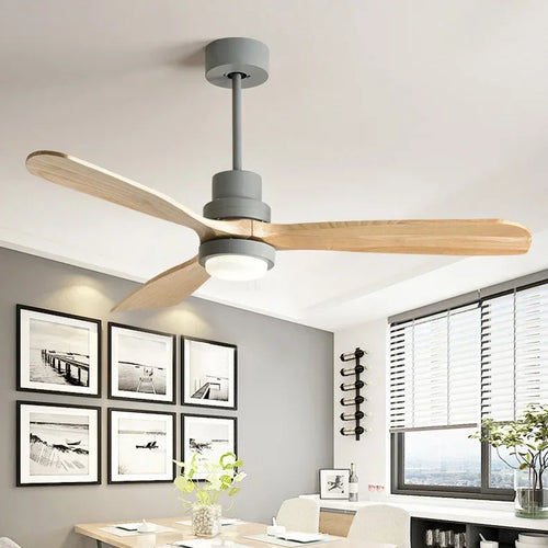 ventilateur de plafond en bois design vintage avec lumière intégrée - vue 2 sur 8