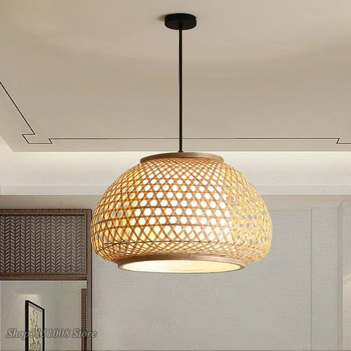 lustre en bambou tricoté à la main suspension décorative pour maison - vue 3 sur 10
