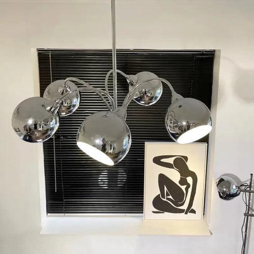 lustre nordique en chrome avec lampes à globe décoratives - vue 2 sur 14