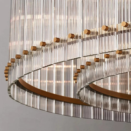 lustre de luxe en cristal double anneau doré led suspendu - vue 7 sur 21