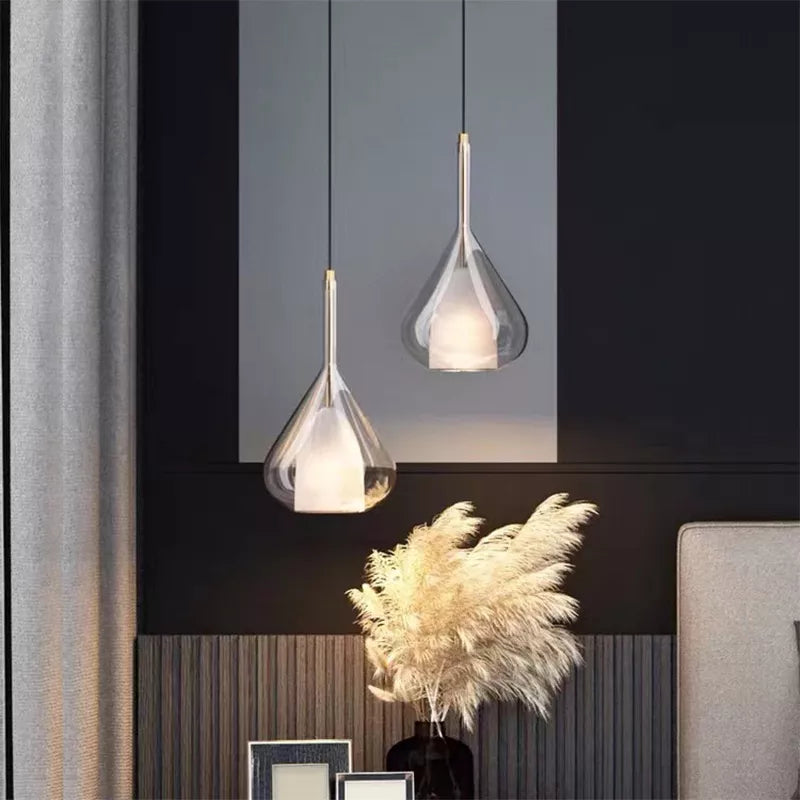 Suspension en verre lustre Led moderne lampe pendante de luxe cuisine salon chambre à côté de la lampe lustre en cristal