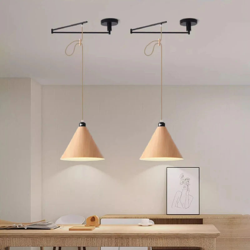 lustre en bois de noyer rétractable à bras pivotant moderne - vue 5 sur 16