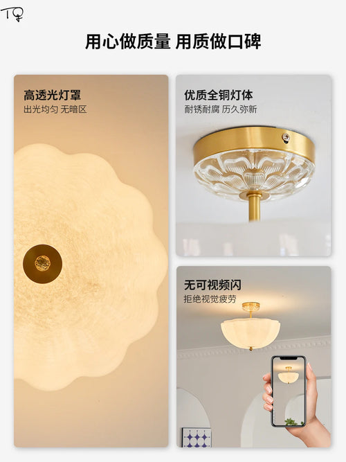 plafonnier led en verre crème et cuivre médiéval avec luminaires modernes - vue 6 sur 6