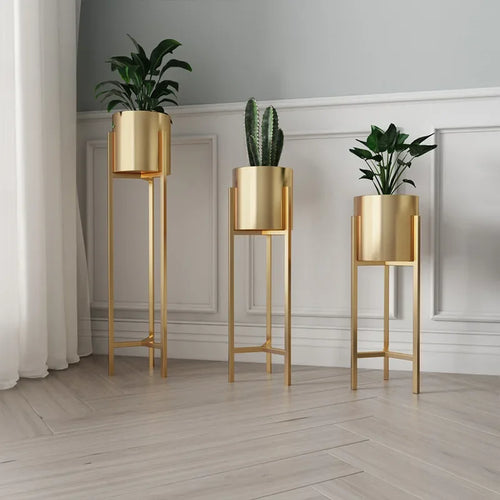 support de fleurs doré en fer pour décoration intérieure - vue 2 sur 9