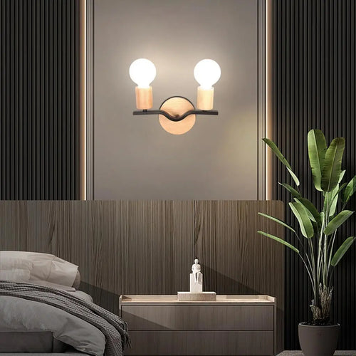applique murale double tête en bois style nordique moderne - vue 9 sur 9