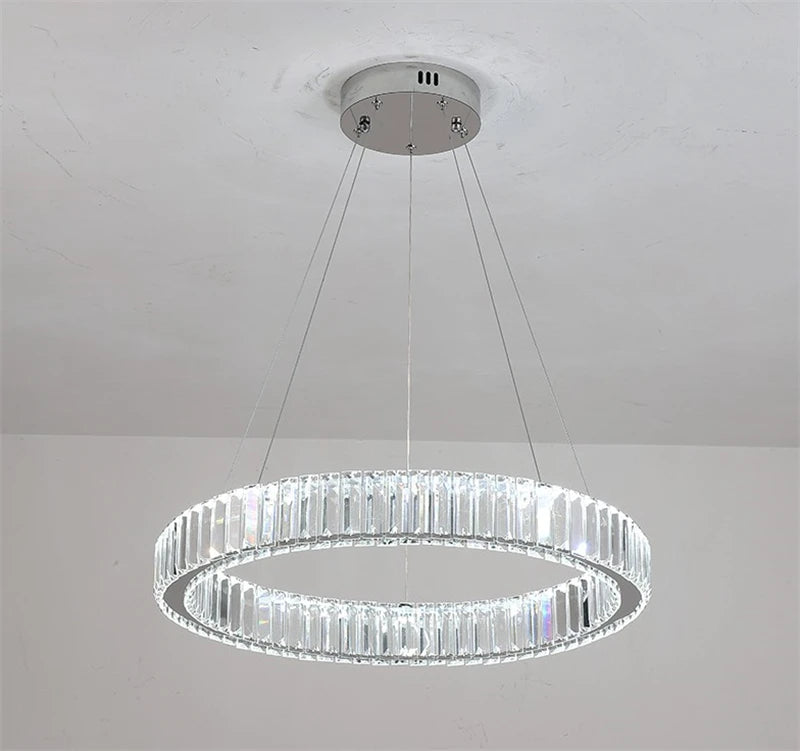 lustre moderne en cristal rond à led avec intensité variable - vue 4 sur 16