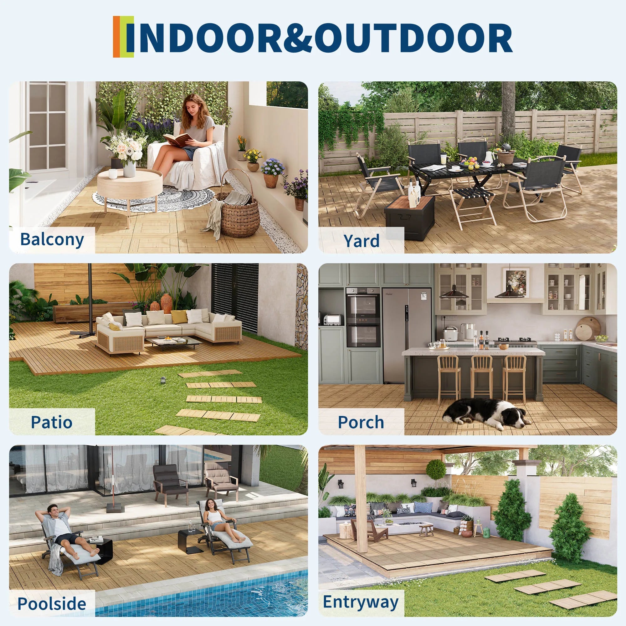 Dalles terrasse bois acacia 12x12 pouces antiderapantes clipsables - vue 8 sur 8