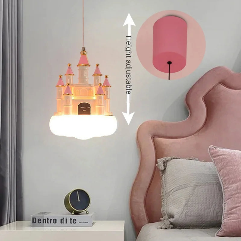 SANDYHA Lustre Chambre de Fille Château Rose Suspension Nuage Chambre d'enfant Décoration de la Maison Chevet LED Luminaire Suspendu - vue 8 sur 8