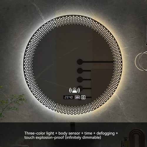 miroir rond à led avec rétroéclairage réglable et antibuée intelligent - vue 22 sur 25