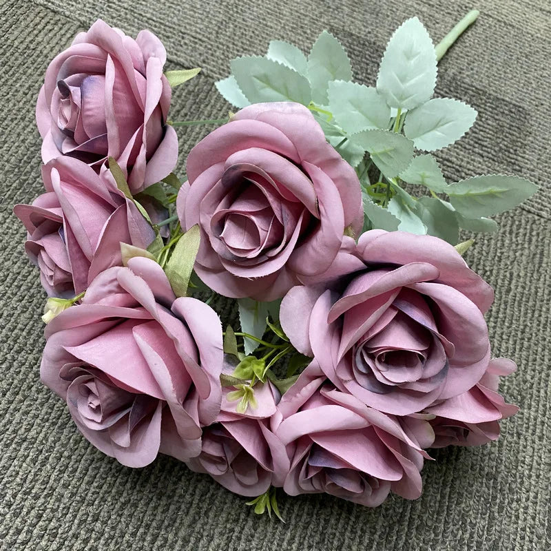bouquet de roses artificielles en soie décoration florale élégante - vue 10 sur 15