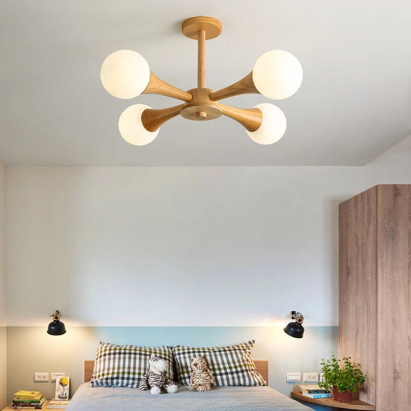 lustre en rondins style japonais nordique en bois massif - vue 4 sur 9