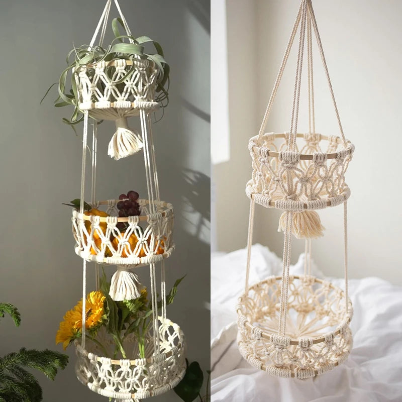 panier suspendu en macramé pour plantes et fruits décoratif - vue 5 sur 10
