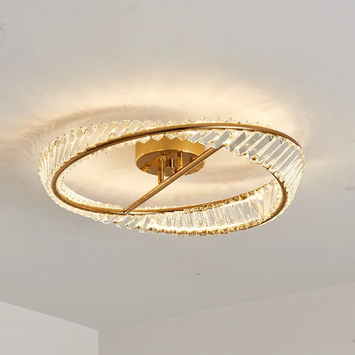 lustre moderne à leds dimmable en anneaux de cristal - vue 5 sur 9
